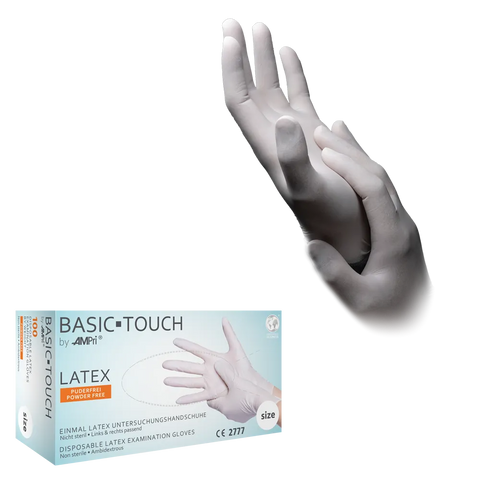 AMPri Basic-Touch, Latex Einweghandschuhe, weiß, Box mit 100 Stk.